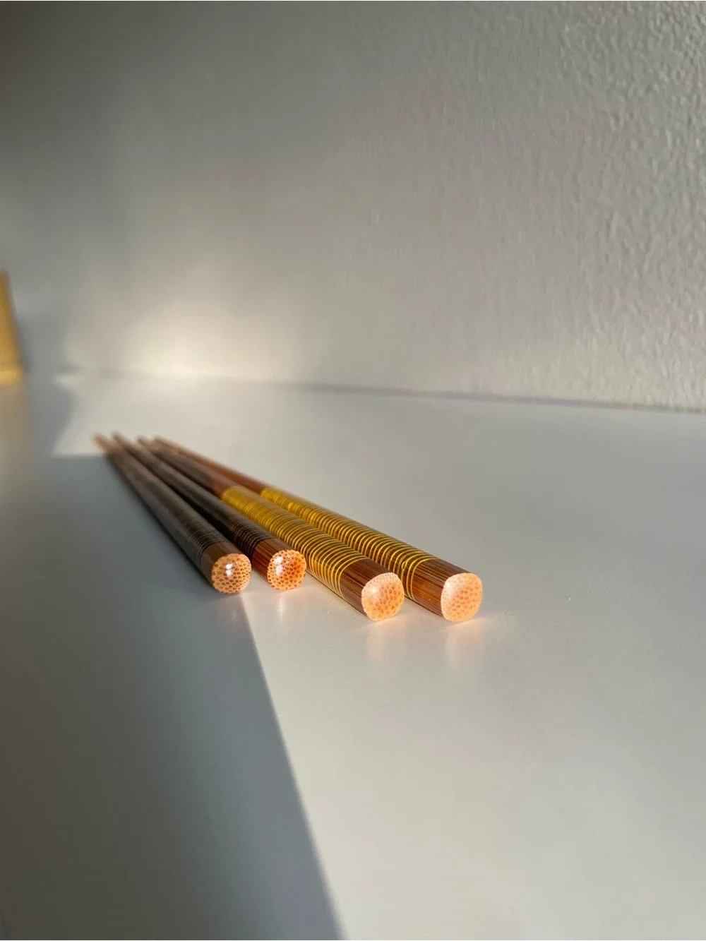 Set of Bamboo Chopsticks with Yellow + Black Accent Lines